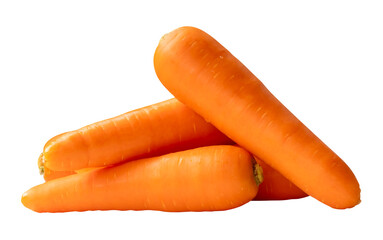 Side view of four fresh orange carrot roots in stack isolated with clipping path in png file format