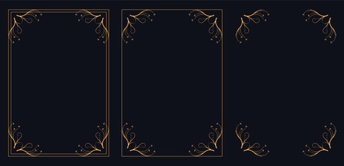Corner frame, Set of vintage frames, Design elements set, Golden vintage set includes decorative paper frames