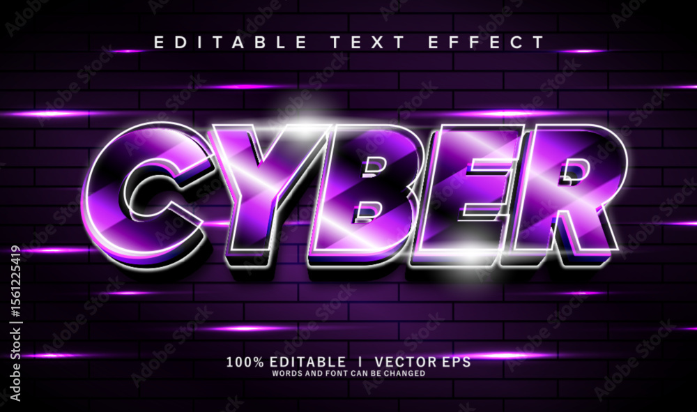 Poster cyber 3d vector text effect with modern style design