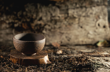 Dried leaf tea in a bowl