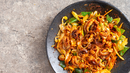 Stir fried spicy vegetable octopus