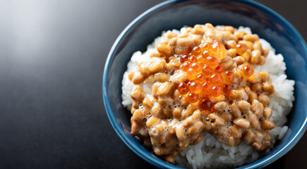 Natto rice with salmon roe