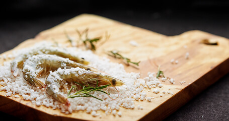 Raw shrimp with salt