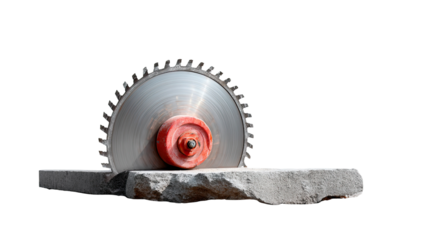 Saw Blade Cutting Stone: A circular saw blade is meticulously slicing through a rugged stone, a testament to precision and the power of industrial ingenuity. 