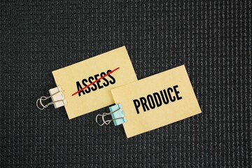 Two words assess or produce. to evaluate or estimate the nature, ability, or quality of something....