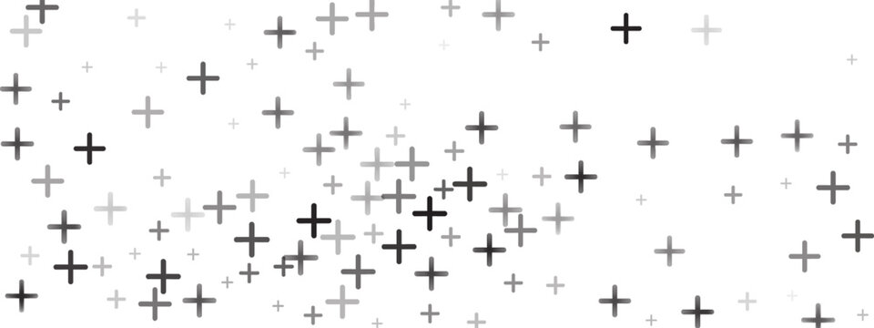 Plus sign seamless pattern in grayscale tones. Abstract background with repeated cross symbols for healthcare or math-themed designs. Vector illustration.