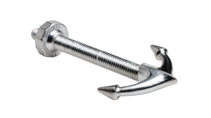 Metal Anchor Bolt: A sturdy metal anchor bolt designed for secure fastening, featuring a threaded shaft and anchor-shaped head, isolated on a clean backdrop.