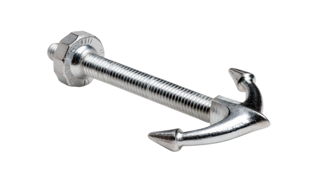Metal Anchor Bolt: A sturdy metal anchor bolt designed for secure fastening, featuring a threaded shaft and anchor-shaped head, isolated on a clean backdrop.