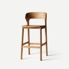Light oak wood bar stool with curved back, simple lines, and slightly tapered legs; minimalist design