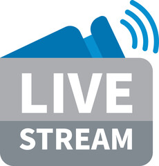 A stylized logo depicting a live stream concept with signal waves and text.