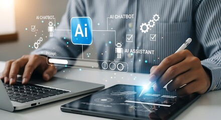 Man Using Advanced Artificial Intelligence Technology for Business Growth and Data Analysis