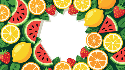 Vibrant Summer Fruit Border with Watermelon Lemon Orange and Strawberry Elements
