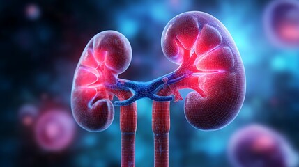 Human kidney anatomy, 3D illustration. Human kidney anatomy, medical concept.