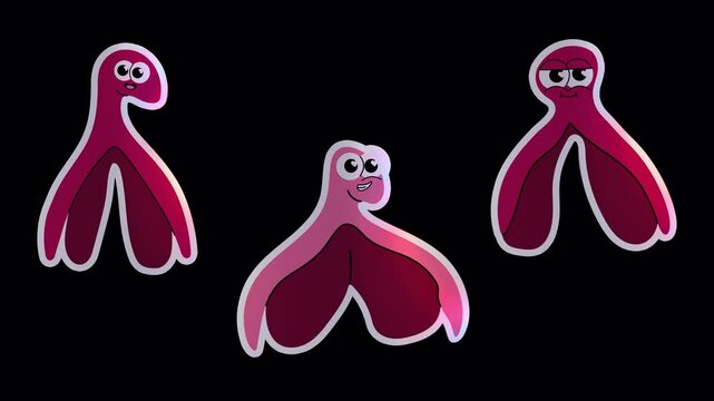 Set of Cartoon Clitoris Anatomy with Face in Feminism Empowerment Style. Alpha channel transparency