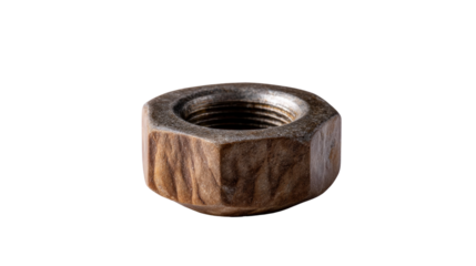 Rugged Nut Closeup: A meticulously detailed photograph captures a single, industrial-grade nut, its robust form and intricate threads hinting at its essential role in construction and engineering.