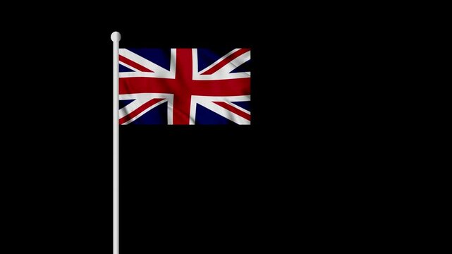 United Kingdom Waving Flag pole, United Kingdom Flag Waving Animation, United Kingdom Flag 4K Footage