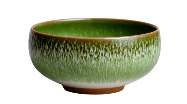 Elegant ceramic bowl: A close-up shot of a beautiful ceramic bowl with a gradient green and brown color scheme, it has a subtle, artistic texture. Embodying serenity and simplicity in culinary vessel