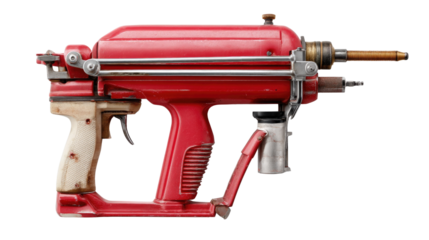 Vintage Welding Machine: A detailed studio shot of a classic red welding machine. showcasing its intricate design and robust construction. This image captures the essence of industrial craftsmanship.