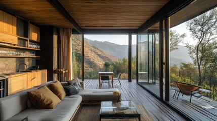 Naklejka premium Modern mountain home boasting minimalist design and breathtaking natural scenery