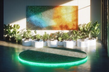 Modern interior design with plants and art