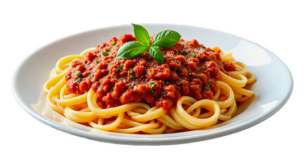 Delicious Spaghetti Bolognese on White Plate Isolated on Transparent Background