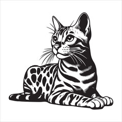 Fototapeta premium Bengal Cat Line Drawing Vector Art