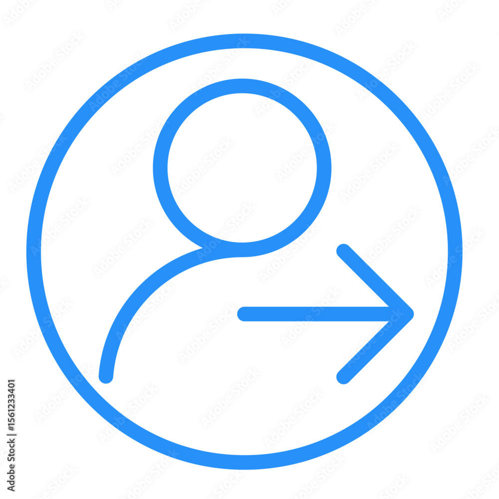Aufkleber blue outline of a person icon with an arrow pointing right inside of a circle on a white background