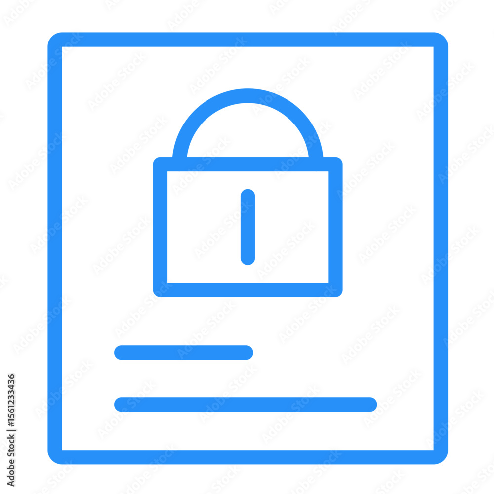 Poster blue outlined security document with a padlock and two horizontal lines depicted on a white backgrou