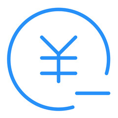 Obraz premium Blue yen symbol inside an incomplete circle with a small line below it on a white background view