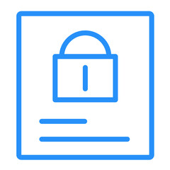 Blue outlined security document with a padlock and two horizontal lines depicted on a white background