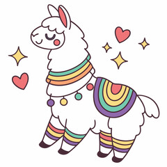 Naklejka premium Cute SVG of a Dreamy Llama in Love is Love colors, featuring with a balloon in a Pride Month setting