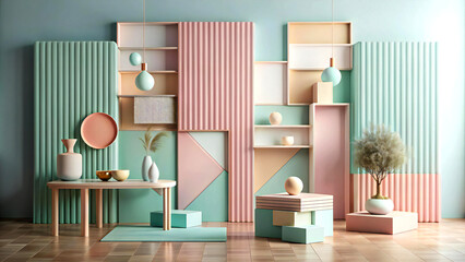 Minimalist Abstract Shapes with Pastel Colors and Clean Lines
