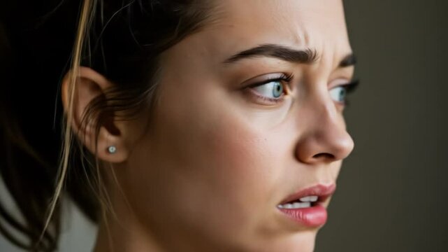 Troubled woman with averted gaze