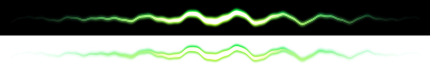 Green wavy light beam with black and transparent background
