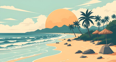 Sunset on the beach, Beach sunset, Ocean sunset, Seaside sunset, Tropical sunset, Sunset sky, Beach horizon, Evening on the beach, Sunset waves, Sunset over ocean, Sunset shoreline, Vibrant sunset, Go