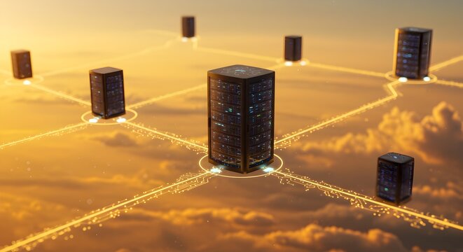 Conceptual Futuristic Data Center Server Network in Cloud Computing Illustration