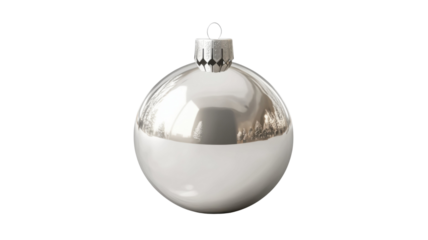 Title: Shiny Silver Christmas Ornament with Smooth Texture Isolated on White Background