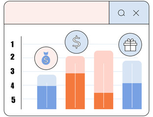 Flat Vector Bar Chart Showing Sales Performance Across Four Quarters With Product Icons, Featuring a Clean Layout for Business or Marketing Reports