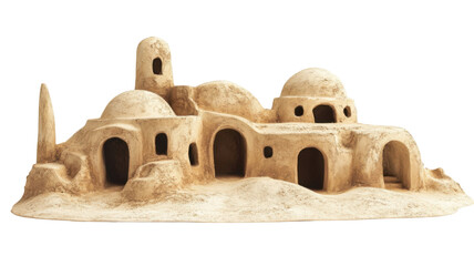 Title: Tatooine Inspired Decorative Setup in Vast Sahara Desert with White Isolated Background for Sci-Fi and Minimalist Interior Themes