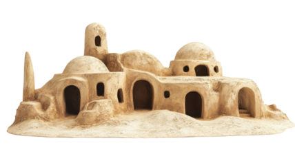Title: Tatooine Inspired Decorative Setup in Vast Sahara Desert with White Isolated Background for Sci-Fi and Minimalist Interior Themes