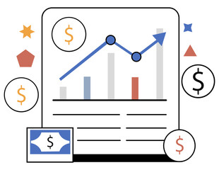 Flat Vector Chart Showing Return on Investment With Dollar Signs and Rising Line Graph, Featuring a Clean Financial Design for Business or Marketing Use
