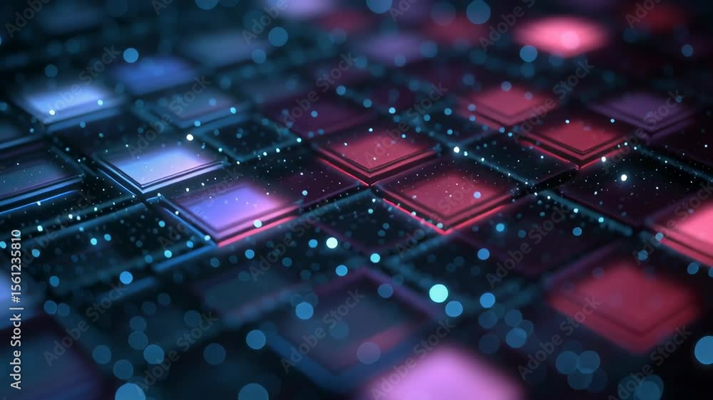 Poster holographic dynamic grid forming ui elements in close up view with shimmering effects