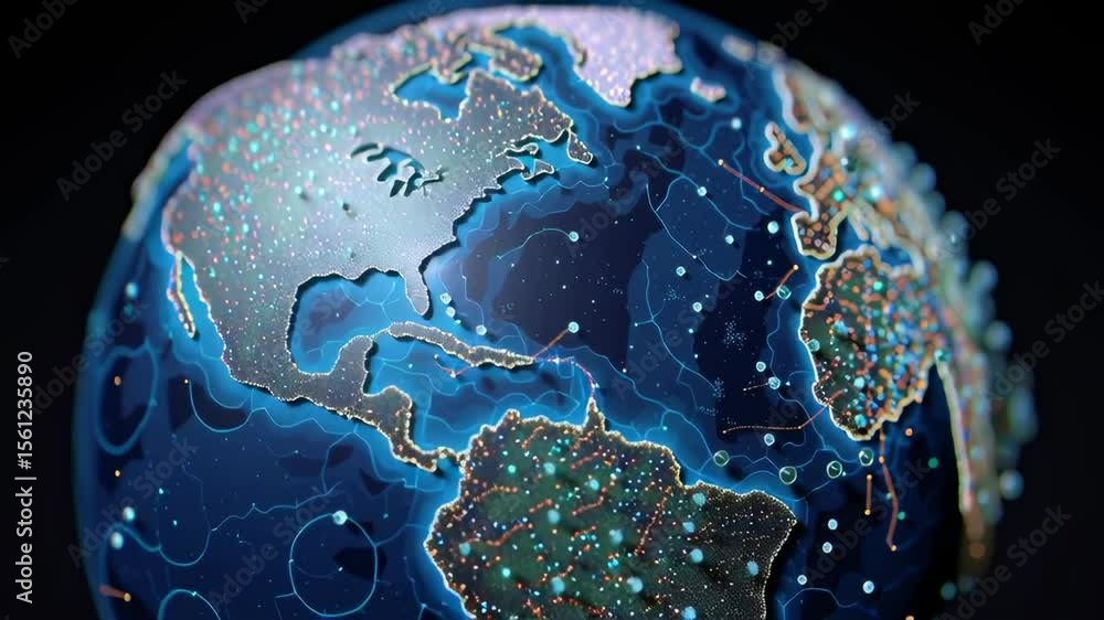 Aufkleber holographic globe displaying renewable energy nodes in a global context