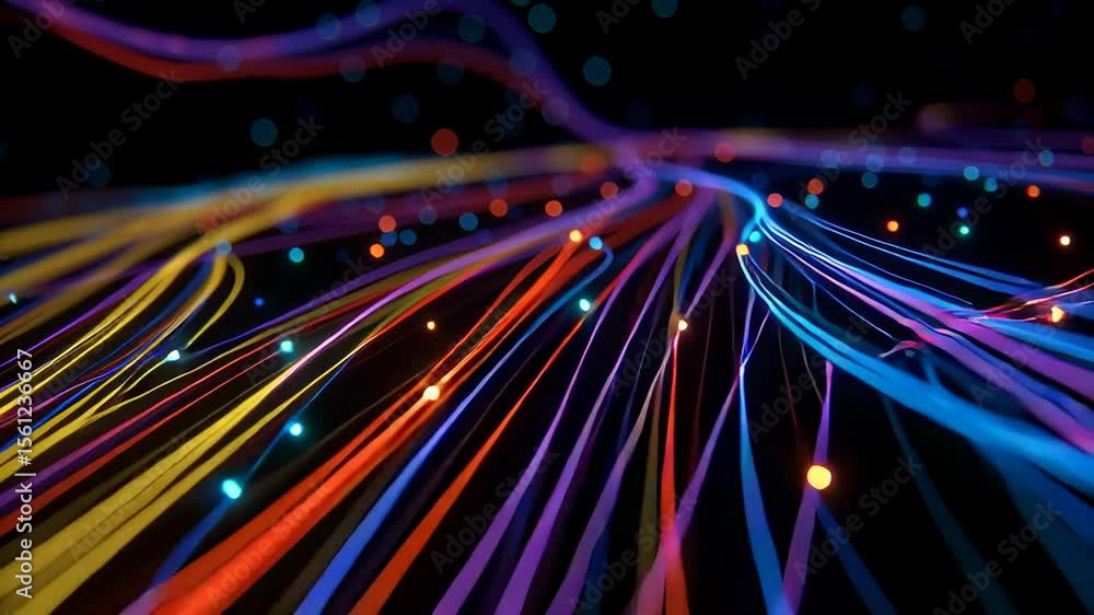 Poster Vivid Swirling Neon Lines Creating Dynamic Patterns in Virtual Data Mapping Environment