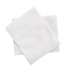 Top view of two pieces of folded white tissue paper or napkin paper in stack isolated with clipping path in png file format