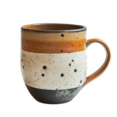 A white and brown mug with a brown handle