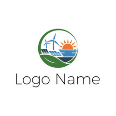 Renewable Energy Logo with Leaves and Sun, Energy Logo