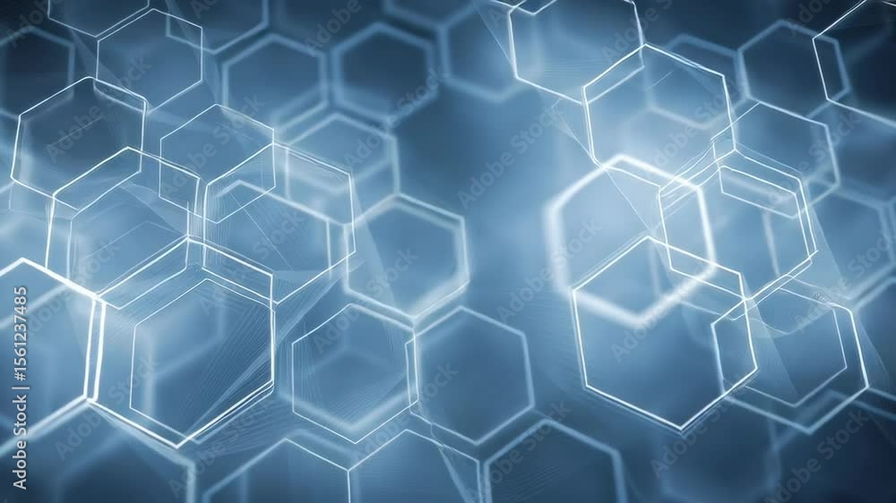 Poster seamless pattern of thin white tech lines forming abstract hexagonal design on blue background