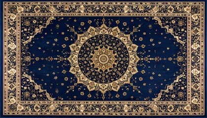 Fototapeta premium ネイビーとゴールドのヴィンテージ装飾ラグ｜Vintage Ornamental Rug in Navy and Gold