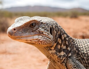 closeup of a perentie monitor lizard in the desert